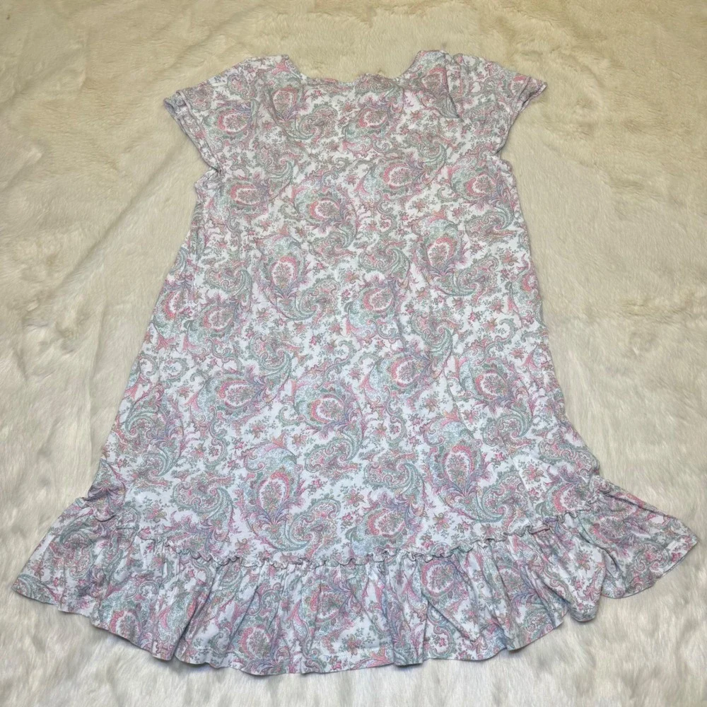 Lauren Ralph‎ Lauren Womens Paisley Ruffle Hem Nightgown Pink Blue Green Medium